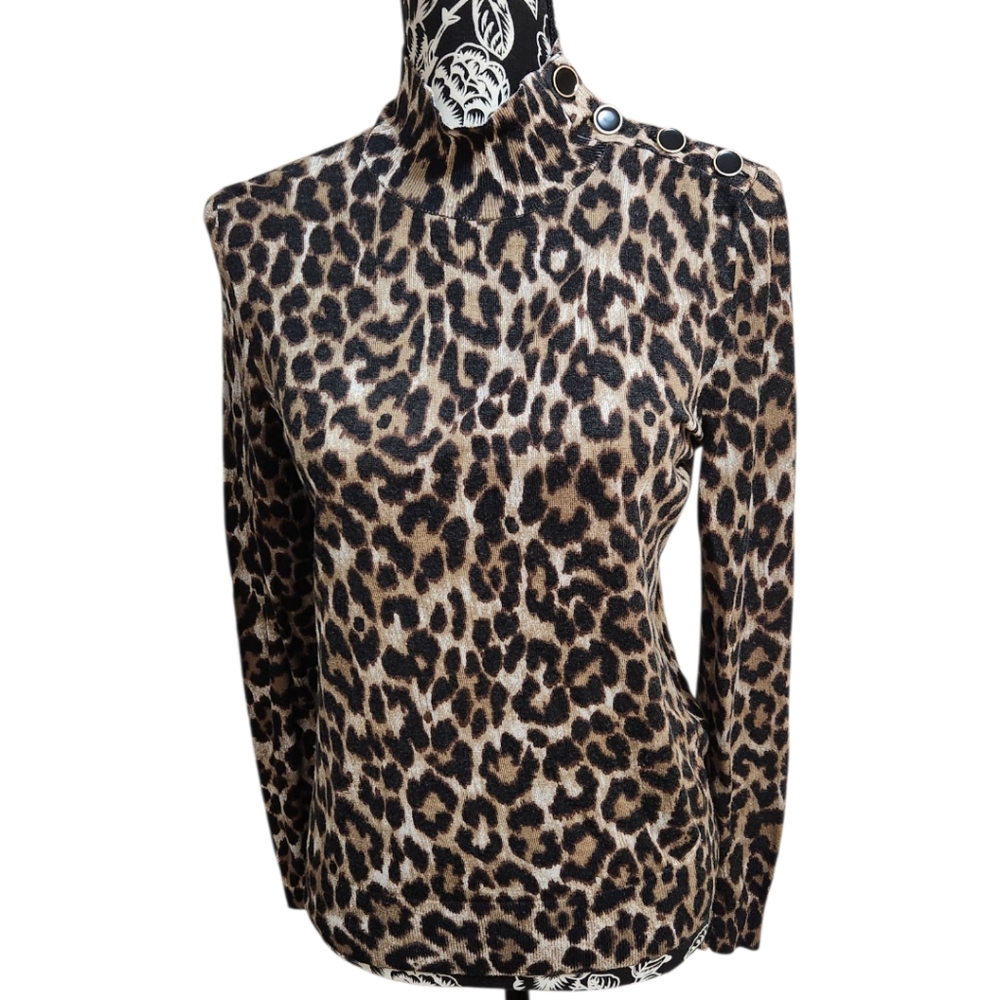 J. Crew Silk-Blend Leopard Print Shoulder-Button Mock Neck Sweater